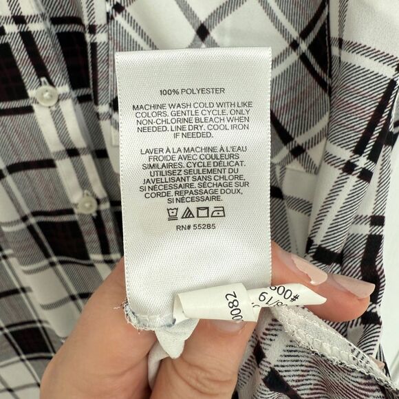 Express Black White Maroon Plaid Slim Portofino Shirt Women’s Size Small - Picture 4 of 5